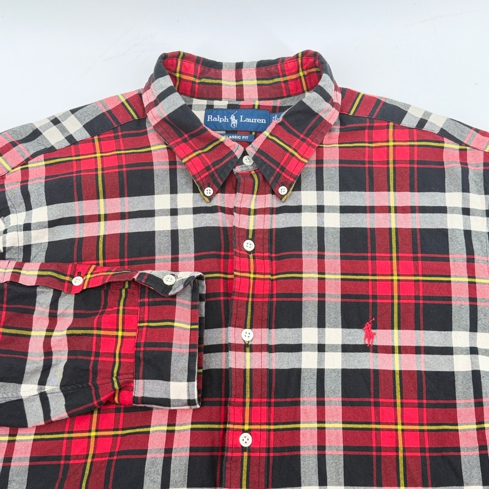 Ralph Lauren Classic Fit Plaid Button Down Shirt Mens XXL Red Black White Cotton